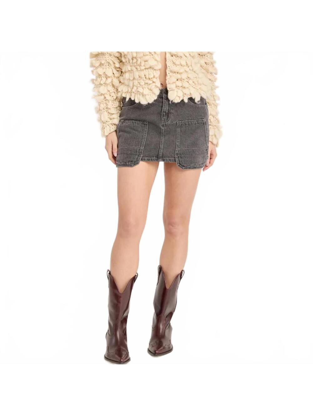 PTCL Carpenter Mini Denim Skirt Faded Grey Wash Oversized Pockets NWT XS